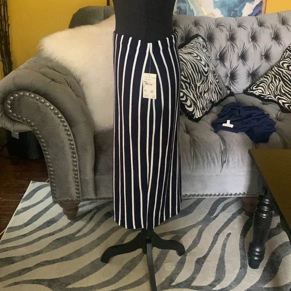 Sanctuary navy blue and white stripped midi pencil skirt - Picture 7 of 7